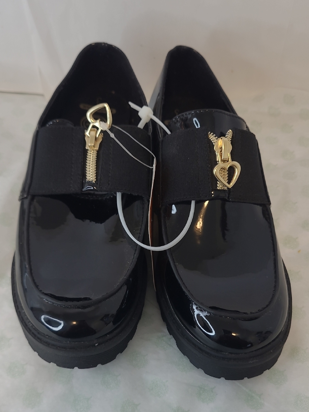 wonder nation Black Patent Loafers with Gold Trim